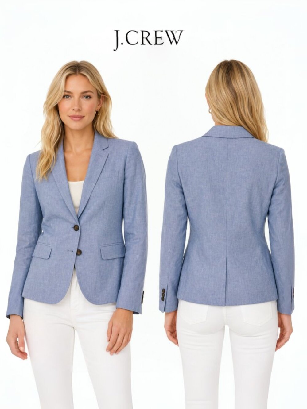 J.Crew Linen Blend Schoolboy Blazer Jacket Women's Blue Tailored Classic Size 00
